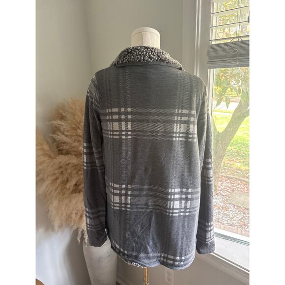 NWT Thread & Supply Plaid Sherpa Cardigan Sweater Size XS Gray Windowpane - Picture 8 of 10